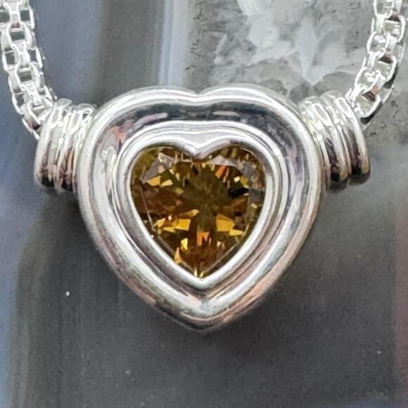 Carolyn Pollack Sterling Silver Faceted Citrine Slide Heart Pendant W/Necklace - Picture 6 of 10
